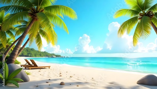 Summertime background in the beach decoration background. 3D Nature Sea Beach Background