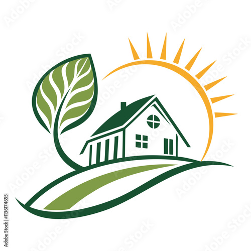 Real Estate vector Logo icons with Leaf, San without any text isolated on transparent background
