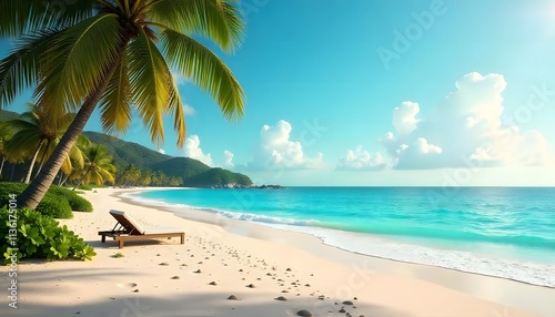 Summertime background in the beach decoration background. 3D Nature Sea Beach Background