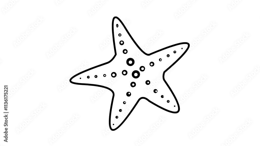 Animated video of a starfish in black and white, art, line. Animated video of a starfish in black and white, art, line.