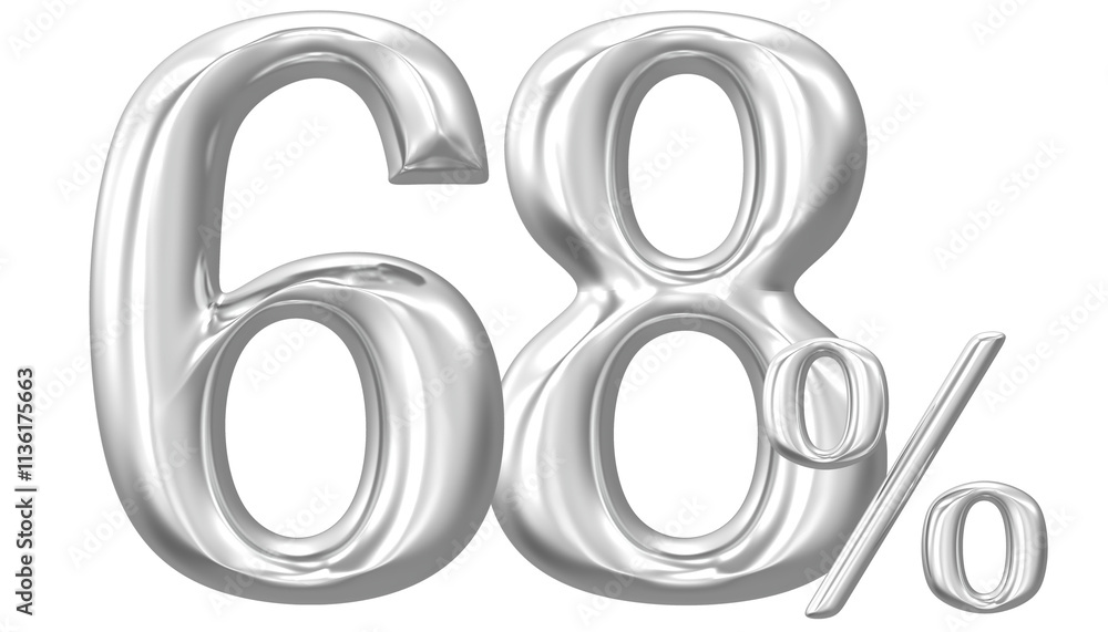 Percent Number Silver 68 3D Render Percent Number Silver 68 3D Render