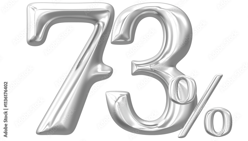 Percent Number Silver 73 3D Render Percent Number Silver 73 3D Render