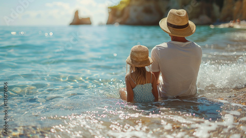 Family enjoying a vacation at the beach while taking photographs.