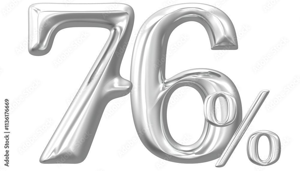 Percent Number Silver 76 3D Render Percent Number Silver 76 3D Render