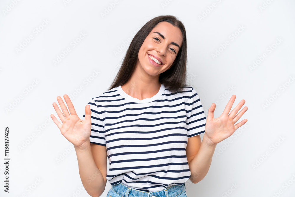 Young caucasian woman isolated on white background counting ten with fingers Young caucasian woman isolated on white background counting ten with fingers
