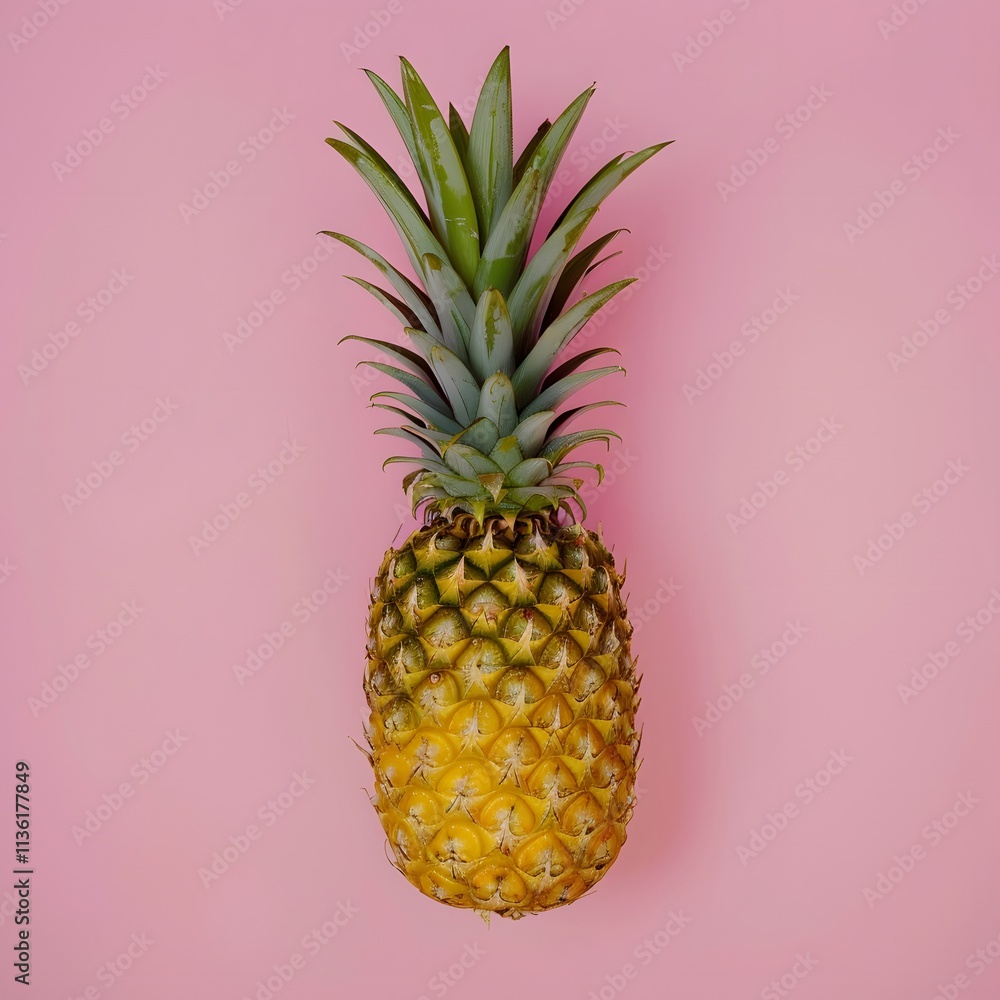 High angle pineapple isolated on pink background High angle pineapple isolated on pink background