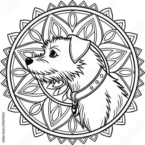 Black and White dog Mandala