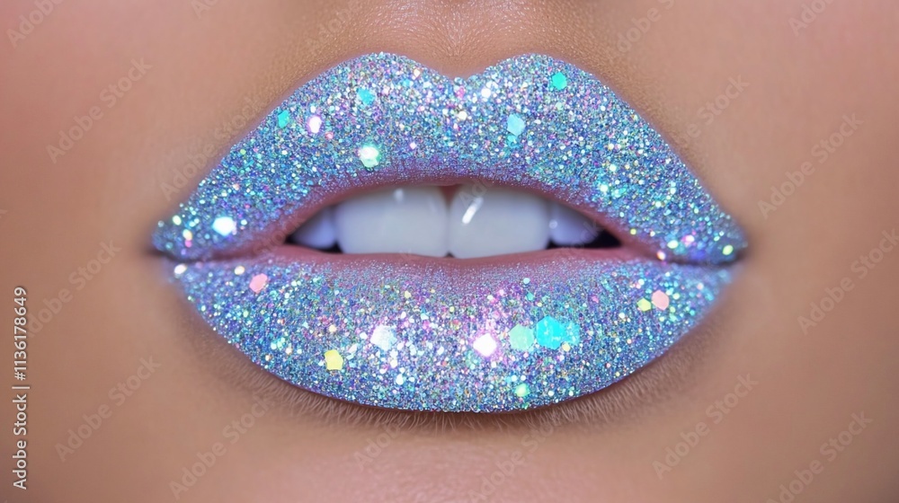 Glittery lips with open mouth and white teeth. Glittery lips with open mouth and white teeth.