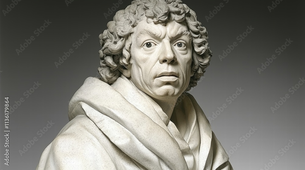 Detailed Marble Sculpture of a Historical Figure with Intense Expression Detailed Marble Sculpture of a Historical Figure with Intense Expression