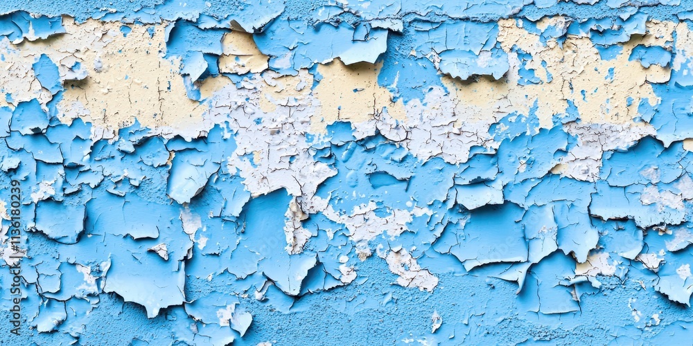 Obraz premium Blue and white wall with peeling paint