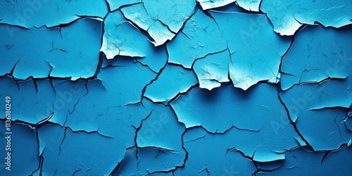 Blue wall with cracks and peeling paint