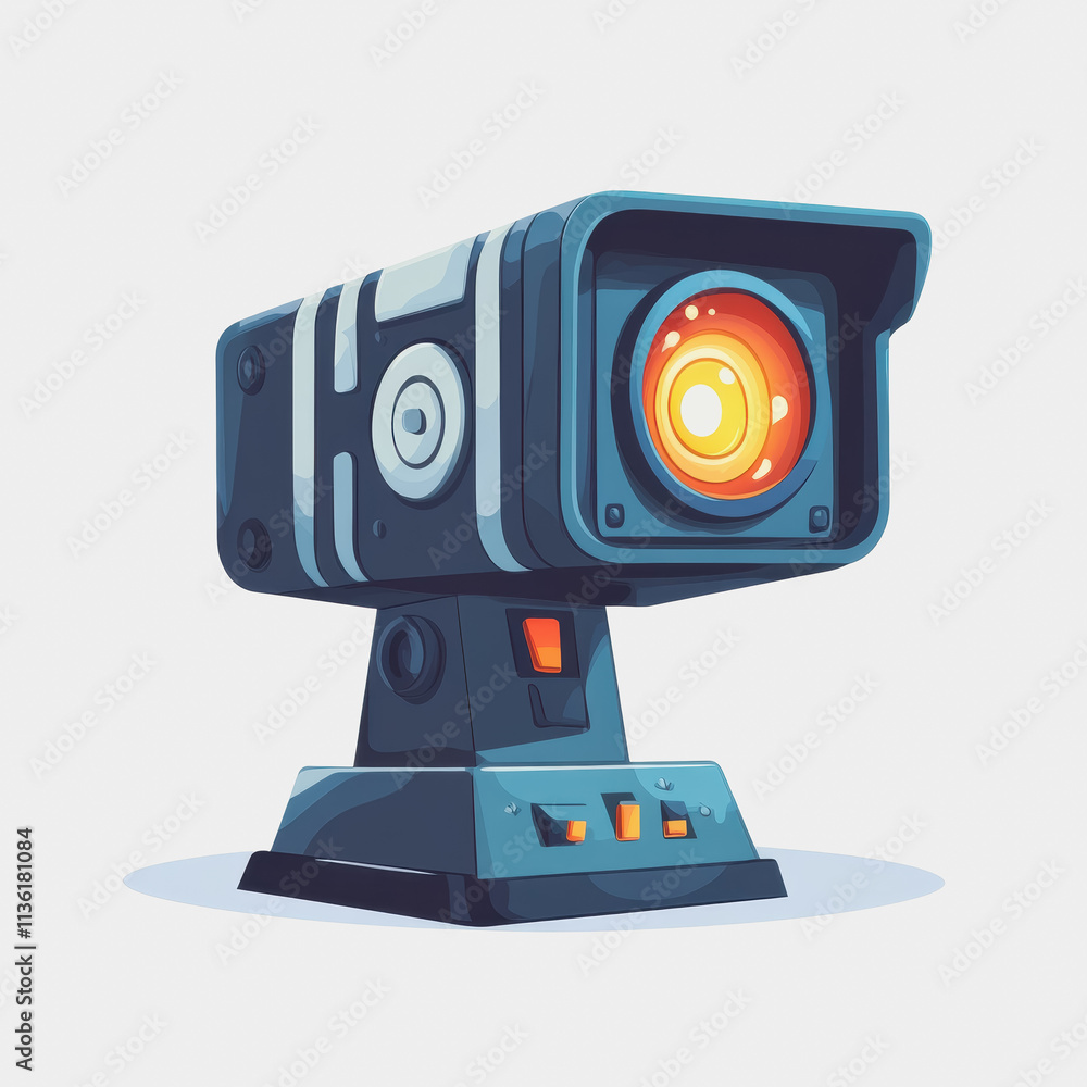 Naklejka premium Flat Icon Projector Camera with Red Light Stylish Design Modern Technology Creative Concept for Marketing and Advertising Purposes