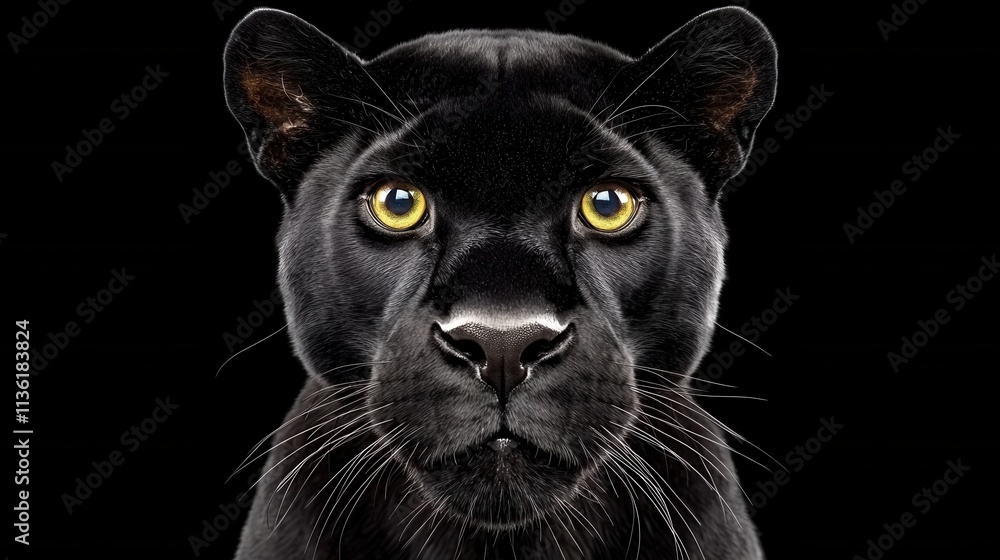 Intense Close-up of a Black Panther with Striking Yellow Eyes Intense Close-up of a Black Panther with Striking Yellow Eyes