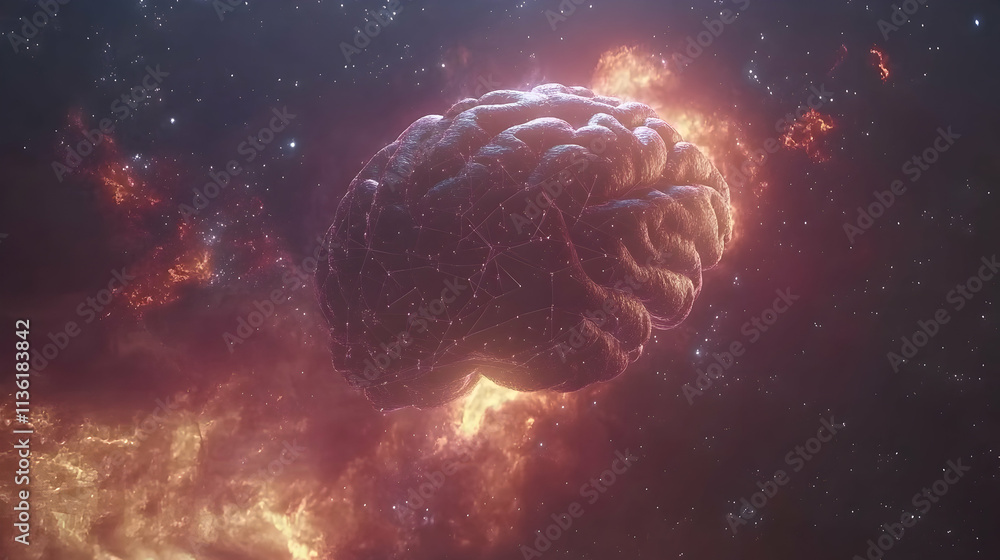 Glowing brain in cosmic nebula. Glowing brain in cosmic nebula.