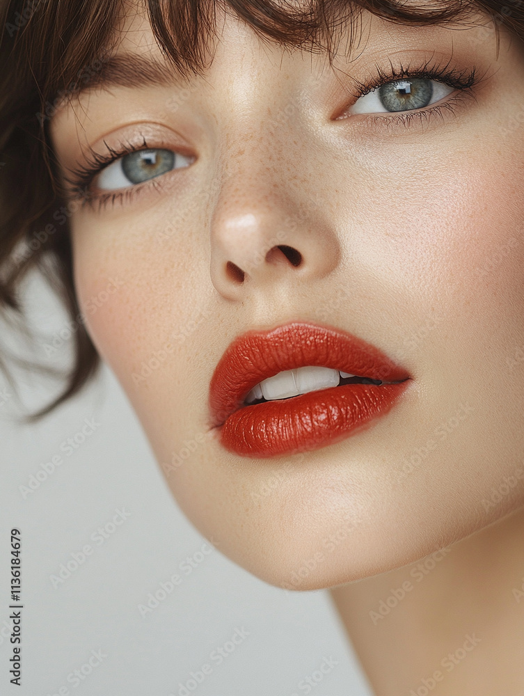 Elegant close-up of a woman's beauty with red lips Elegant close-up of a woman's beauty with red lips