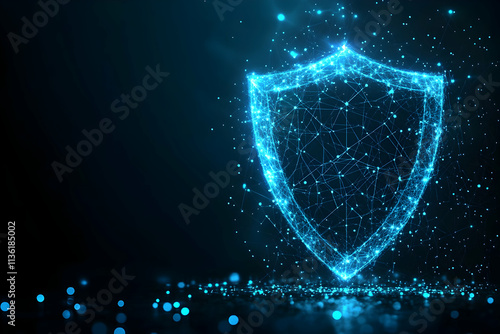 Glowing digital shield, network security concept.