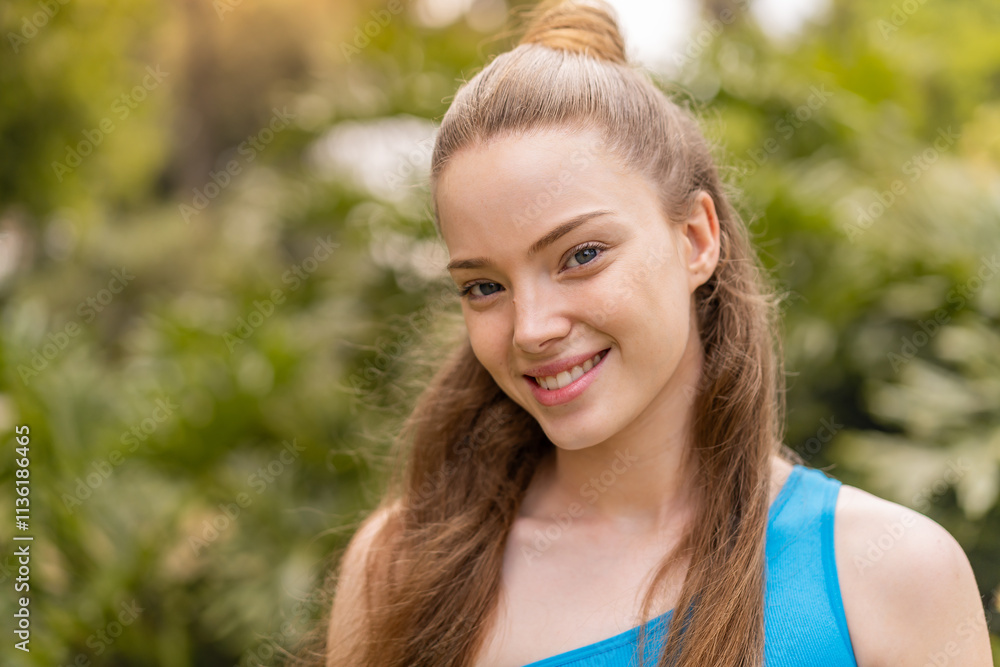 Young pretty sport girl at outdoors With happy expression Young pretty sport girl at outdoors With happy expression