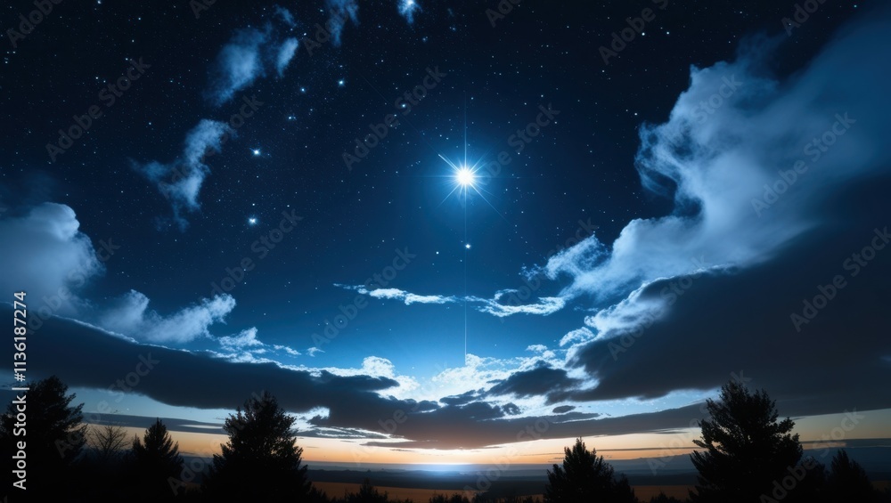 Night sky, starry night, full moon, glowing clouds, silhouette trees, dramatic lighting, cosmic landscape, ethereal atmosphere, deep blue hues, twilight horizon, celestial beauty, mystical scenery, dr Night sky, starry night, full moon, glowing clouds, silhouette trees, dramatic lighting, cosmic landscape, ethereal atmosphere, deep blue hues, twilight horizon, celestial beauty, mystical scenery, dr
