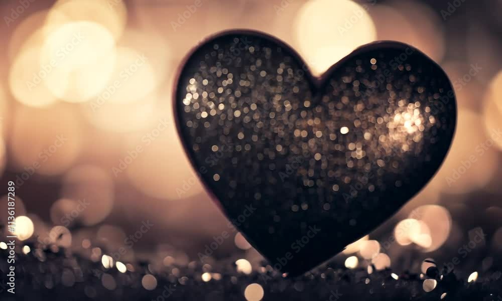 A glittering heart shape against a soft, bokeh background. A glittering heart shape against a soft, bokeh background.