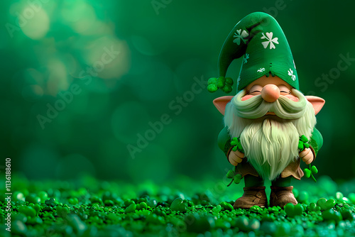 Whimsical green gnome in a lush clover field: a st. patrick's day fantasy