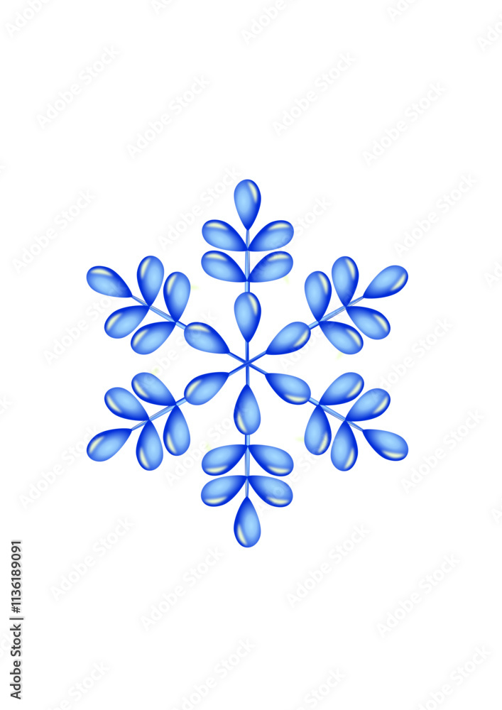 abstract light blue six-rayed snow crystal with drop pattern, symmetrical ornament, winter, frost, snow, water abstract light blue six-rayed snow crystal with drop pattern, symmetrical ornament, winter, frost, snow, water