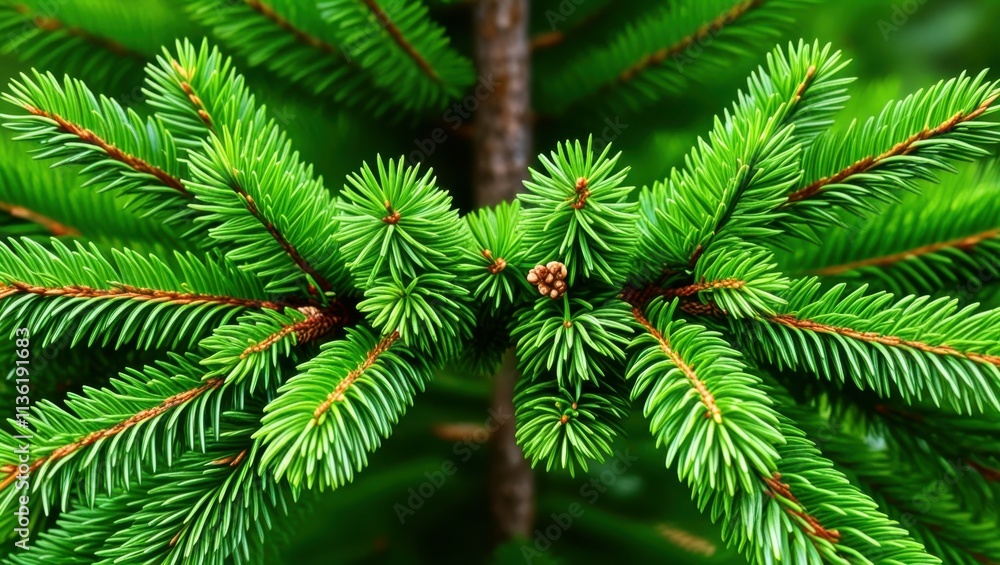 Vibrant green fir tree branches, macro photography, sharp needles, radial pattern, forest detail, natural symmetry, evergreen foliage, botanical close-up, lush texture, coniferous plant, fresh pine ne Vibrant green fir tree branches, macro photography, sharp needles, radial pattern, forest detail, natural symmetry, evergreen foliage, botanical close-up, lush texture, coniferous plant, fresh pine ne
