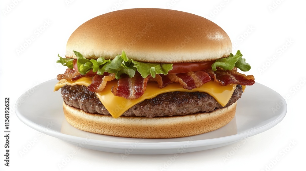 Cheeseburger with bacon, melted cheddar, lettuce, and tomato, served on a white plate, --ar 16:9 --v 6.1 Job ID: f081b013-b1e1-4ba0-a2a5-f4b7b8805c7f Cheeseburger with bacon, melted cheddar, lettuce, and tomato, served on a white plate, --ar 16:9 --v 6.1 Job ID: f081b013-b1e1-4ba0-a2a5-f4b7b8805c7f