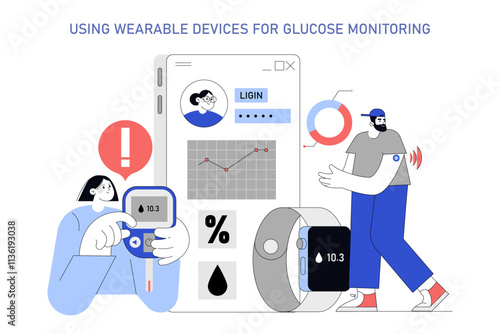 Blood Sugar Tracking. Flat Vector Illustration