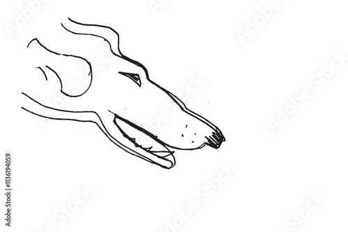 Russian Hunting Sighthound hand-drawing sketch. Minimalist ink drawing of dog Borzoi. Gazehounds line art. Hound dog illustration. Black graphics for Dog breeding business.