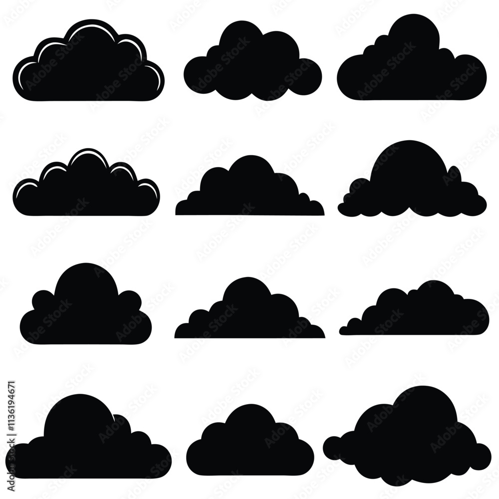 Set of Minimalist Cloud Silhouette Icons for Weather and Sky Illustrations. Set of Minimalist Cloud Silhouette Icons for Weather and Sky Illustrations.