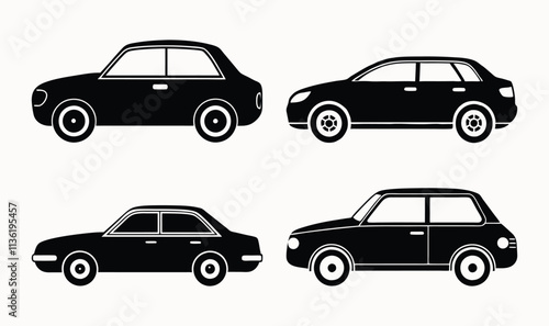 Four Simple Black Silhouette Car set