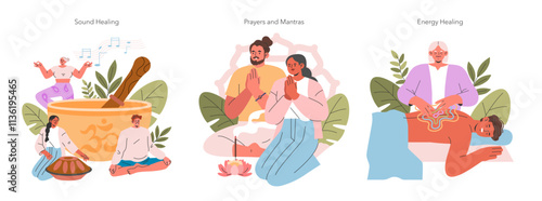Spiritual Practices. Flat Vector Illustration