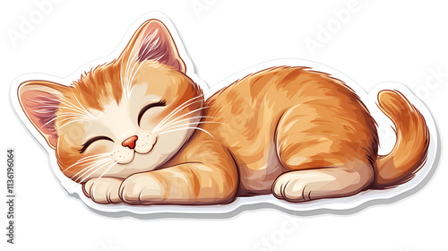 cute baby cat sleeping sticker against white background.ai generative
