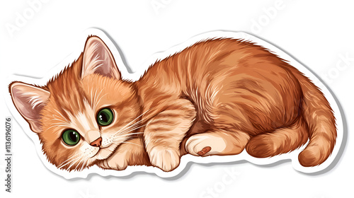 cute baby cat sleeping sticker against white background.ai generative