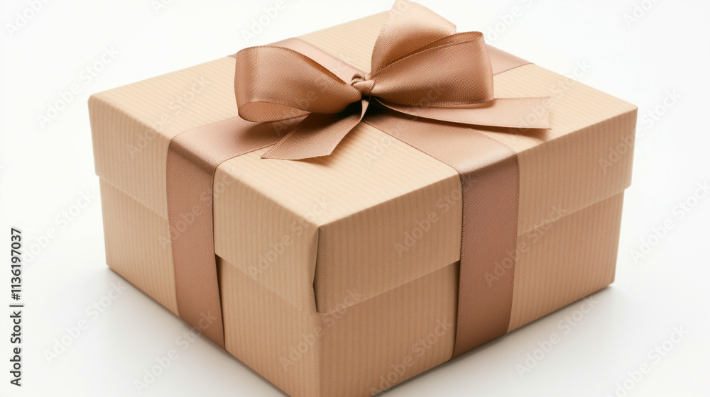 A beautifully wrapped gift box with a bow on a white background. A beautifully wrapped gift box with a bow on a white background.
