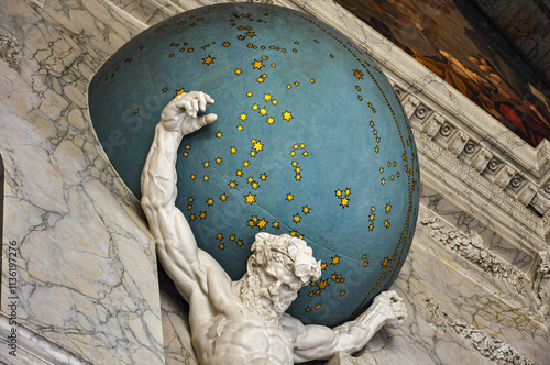 The Royal Palace on Dam square of Amsterdam, Inside the Citizens’ Hall: Atlas carrying the heavens