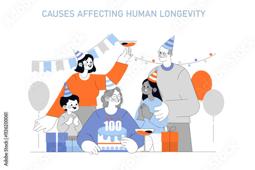 Causes Affecting Human Longevity. Flat Vector Illustration