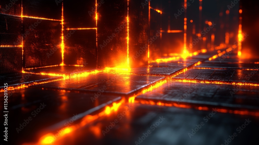A black and orange background with a series of squares with fire in the middle A black and orange background with a series of squares with fire in the middle