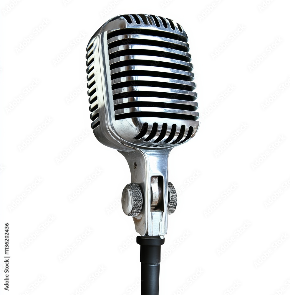 Fototapeta premium A single microphone displayed on a white background, highlighting its shape and features in a minimalist setting.
