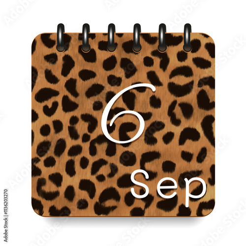 September. Leopard print calendar daily icon. White letters. Date day week Sunday, Monday, Tuesday, Wednesday, Thursday, Friday, Saturday.