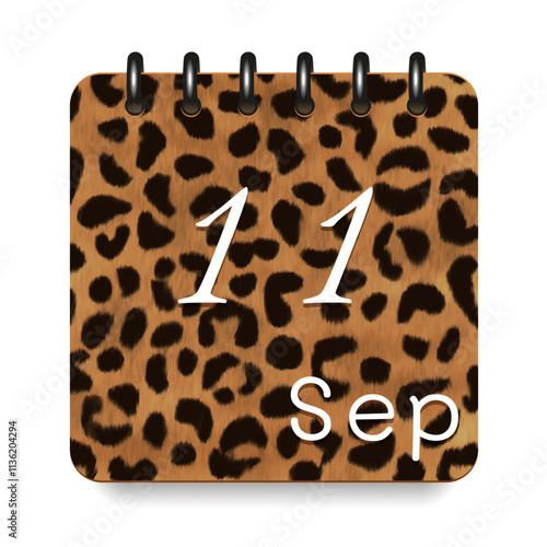 September. Leopard print calendar daily icon. White letters. Date day week Sunday, Monday, Tuesday, Wednesday, Thursday, Friday, Saturday.