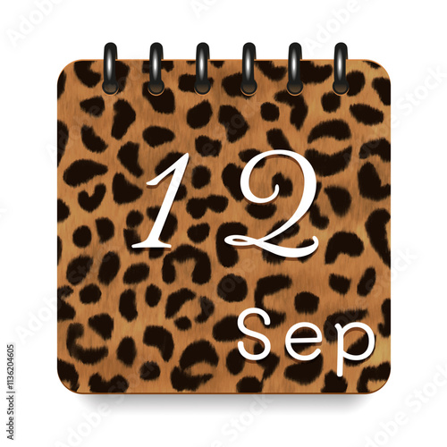 September. Leopard print calendar daily icon. White letters. Date day week Sunday, Monday, Tuesday, Wednesday, Thursday, Friday, Saturday.