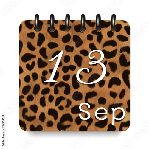 September. Leopard print calendar daily icon. White letters. Date day week Sunday, Monday, Tuesday, Wednesday, Thursday, Friday, Saturday.