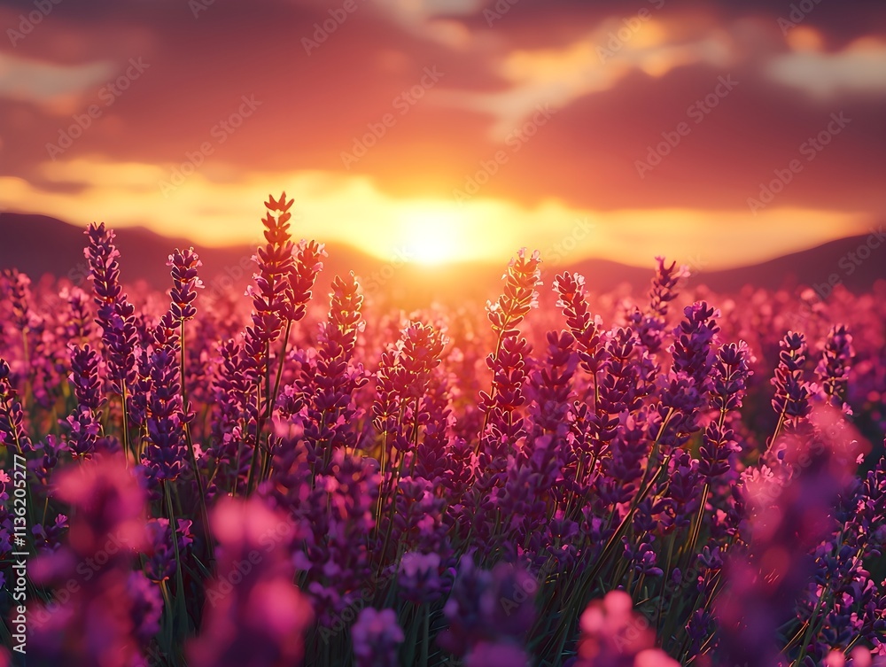 Lavender fields stretching under a clear sky radiate vibrant purple hues and a soothing fragrance Lavender fields stretching under a clear sky radiate vibrant purple hues and a soothing fragrance