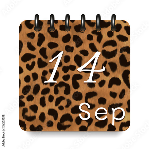 September. Leopard print calendar daily icon. White letters. Date day week Sunday, Monday, Tuesday, Wednesday, Thursday, Friday, Saturday.