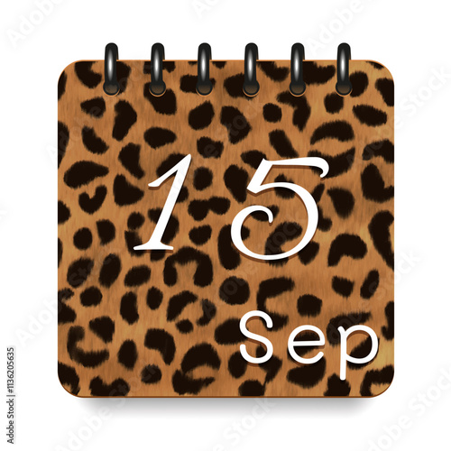 September. Leopard print calendar daily icon. White letters. Date day week Sunday, Monday, Tuesday, Wednesday, Thursday, Friday, Saturday.