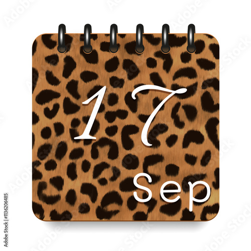 September. Leopard print calendar daily icon. White letters. Date day week Sunday, Monday, Tuesday, Wednesday, Thursday, Friday, Saturday.