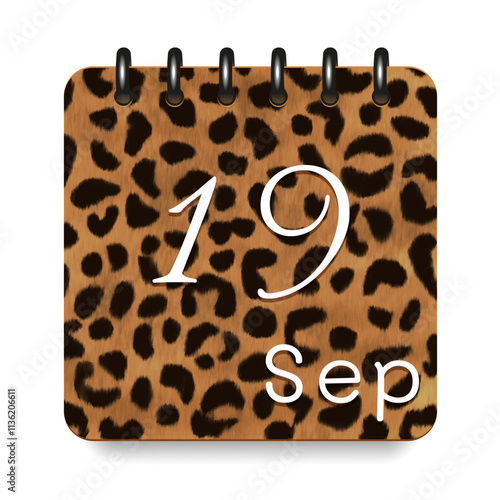 September. Leopard print calendar daily icon. White letters. Date day week Sunday, Monday, Tuesday, Wednesday, Thursday, Friday, Saturday.