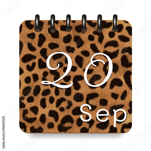 September. Leopard print calendar daily icon. White letters. Date day week Sunday, Monday, Tuesday, Wednesday, Thursday, Friday, Saturday.