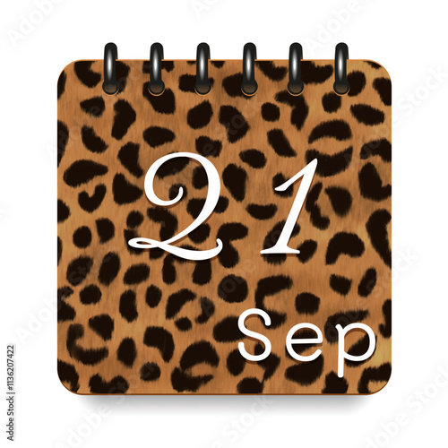September. Leopard print calendar daily icon. White letters. Date day week Sunday, Monday, Tuesday, Wednesday, Thursday, Friday, Saturday.